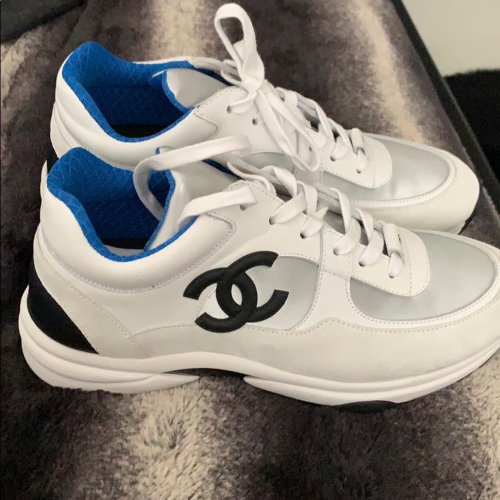 Chanel sneakers 39.5 9.5 white silver blue 2019